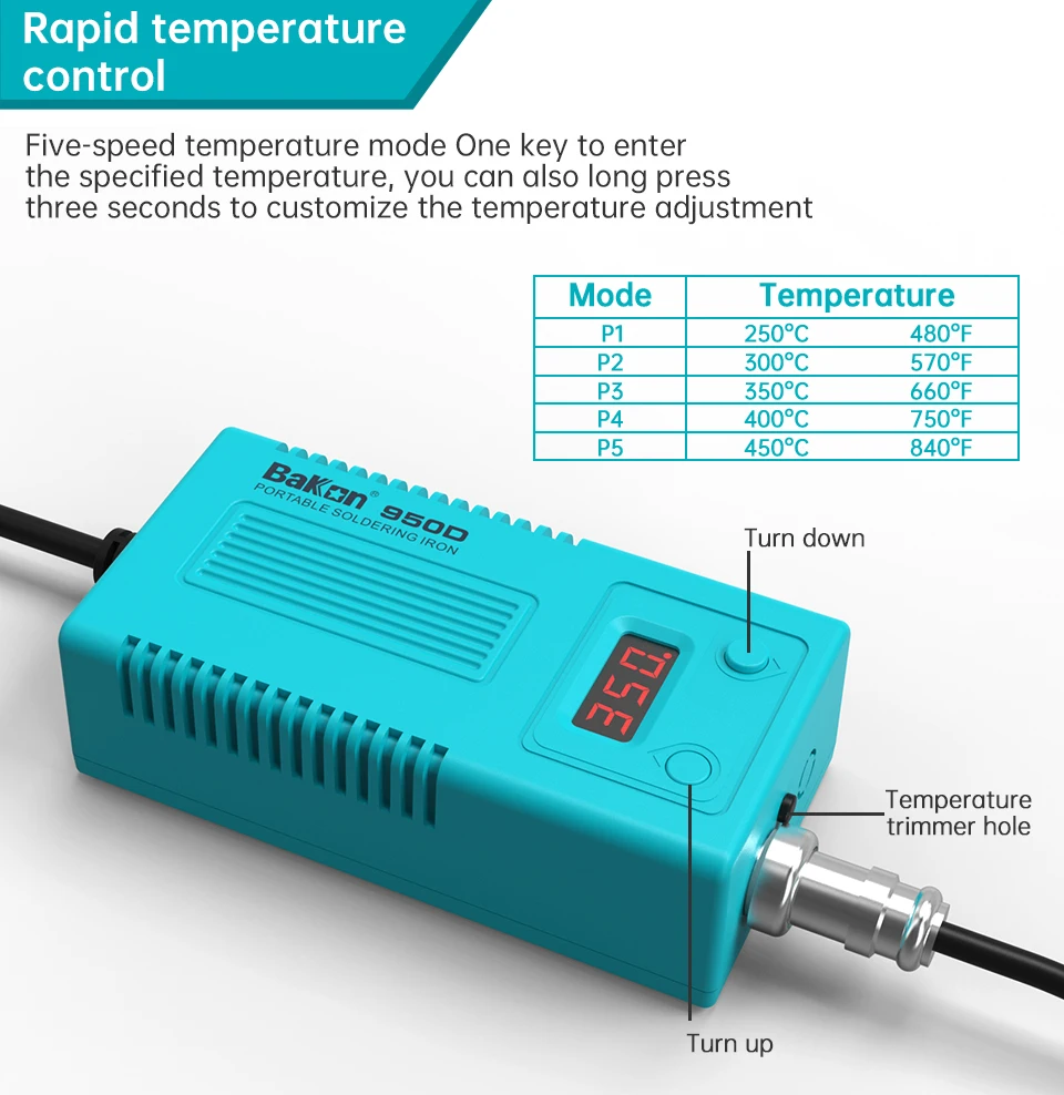 Bakon bk950c estação de ferro de solda c210 display digital portátil ferramentas de soldagem de temperatura constante para reparos de telefone