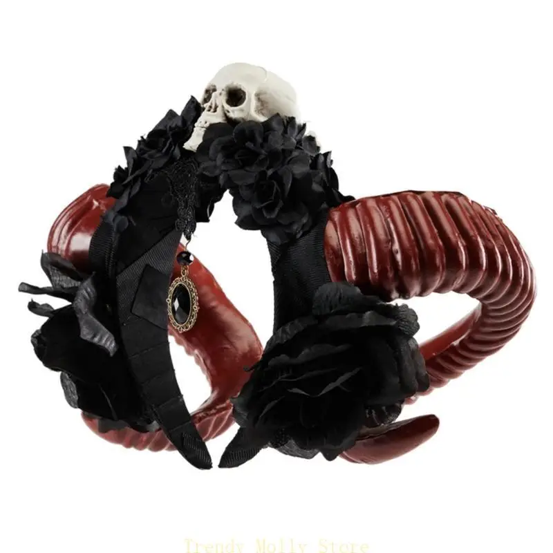 

Gothic Horn Witch Party Rose Hair Hoop Halloween Skull Role Play Costume Proms Party Live Show Headwear