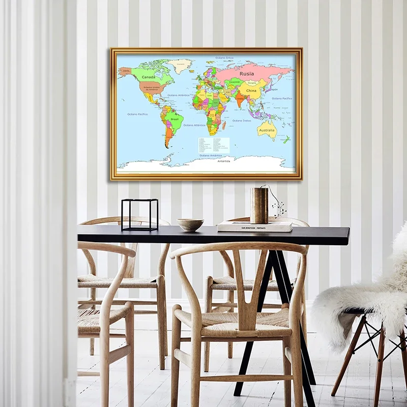 In Spanish The World Map 90*60cm Canvas Painting Wall Decor Art Picture Living Room Home Children Study School Supplies