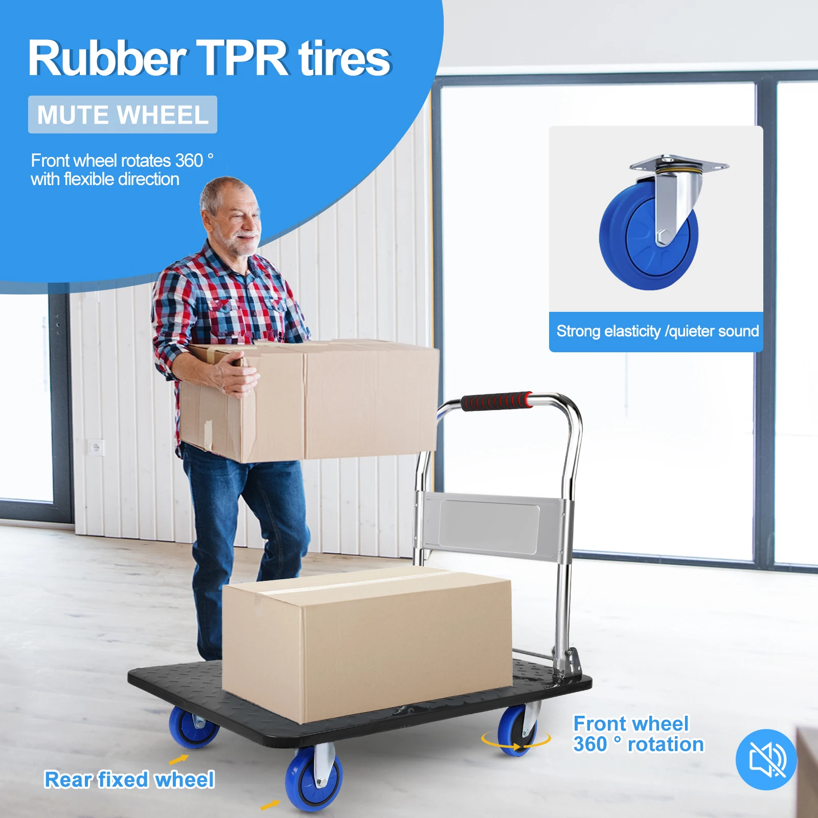 Heavy Duty Folding Platform Trolley, Platform Trolley, Silent Pulley Platform Trolley, Folding Sack Trolley