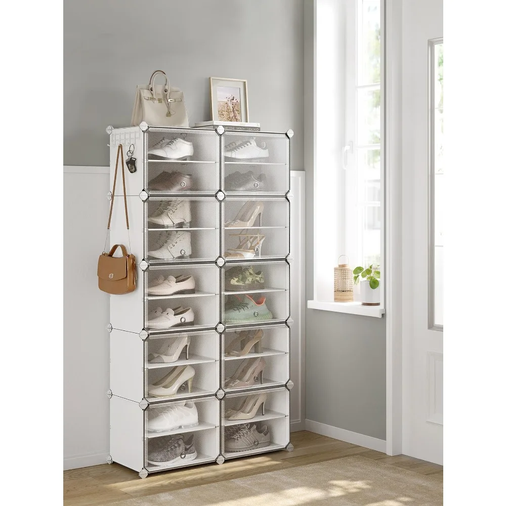 

Shoe Rack, 10 Cubes Shoe Organizer With Doors, 40 Pair Plastic Shoe Storage Cabinet, For Bedroom, Entryway, Steel Frame