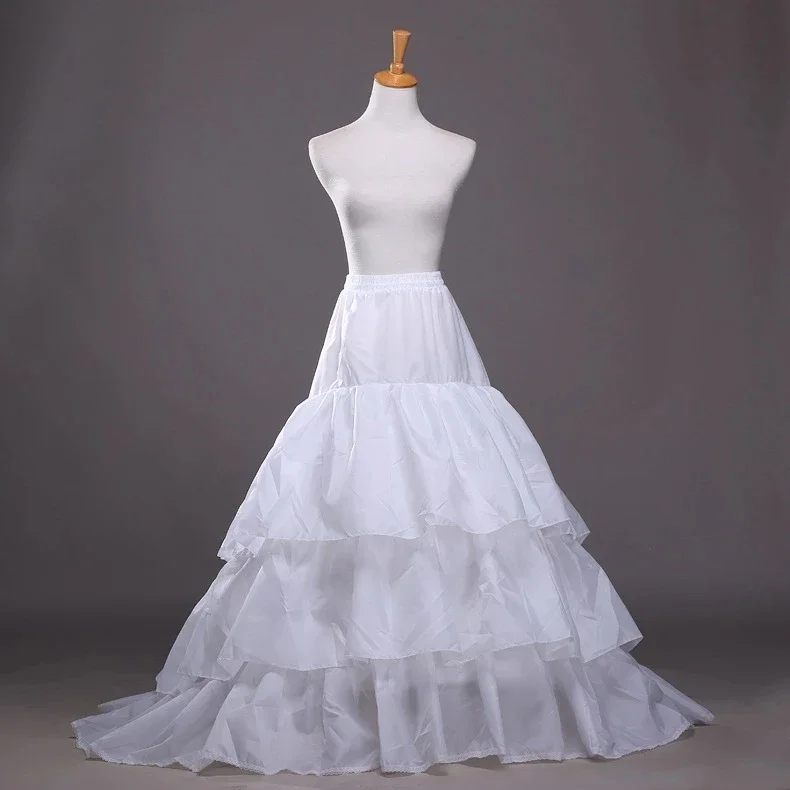 

3 Hoops Long for Women Wedding Dress Skirt 3 Layers Elastic Waist Underskirt Crinoline Jupon Petticoat Train 2022