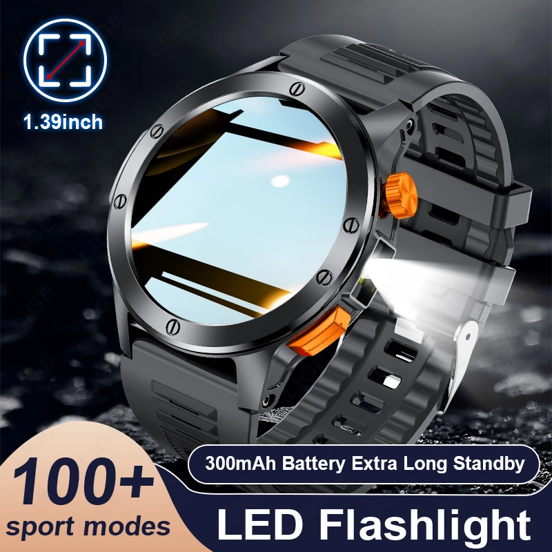 

LIGE With LED Flashlight Men SmartWatch Women 100+ Sports Mode Voice Assistant Bluetooth Calling Smart Watches Waterproof Watch