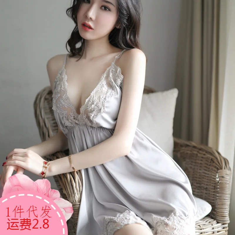 

erotic underwear, high-end new solid color suspender sexy nightdress lace temptation