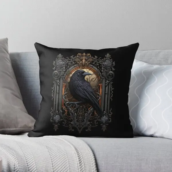 Elegance Black Crow In Gothic 4  Printing Throw Pillow Cover Anime Bed Home Case Throw Soft Wedding Pillows not include One Side