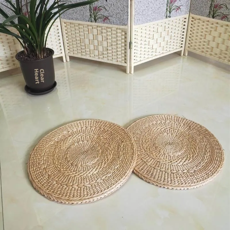 japanese-style-round-meditation-cushion-grass-woven-tea-ceremony-rice-straw-chair-pad-heat-insulation-mat-home-use