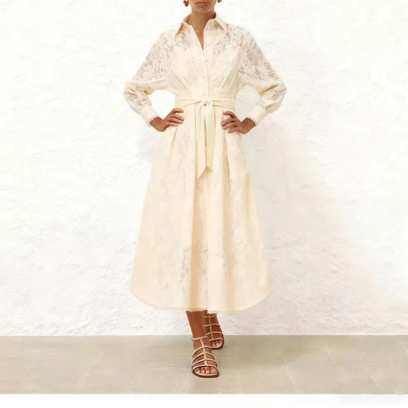 ربيع جديد ارتفاع الخصر طويل Sve الدانتيل النسيج المرقعة ثوب الشارع Sle محايد عالية الجودة Crtsmanip طويل الدكتور