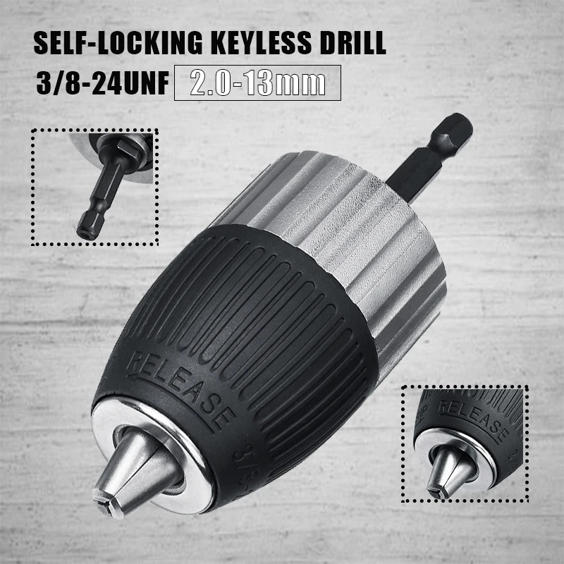 1.5-13mm Clamping Range 3/8-24UNF Self-locking Keyless Adapter Impact Hexagonal Handle Keyless Electric Drill Chuck Driver Tool