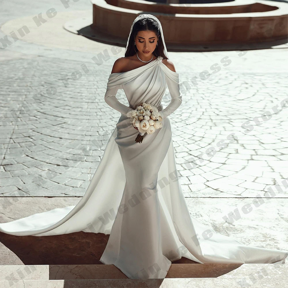 

2026 Ivory Women's Bridal Gowns Sexy Mermaid Long Sleeve Princess Wedding Dresses Formal Bride Party robe de mariée Customized