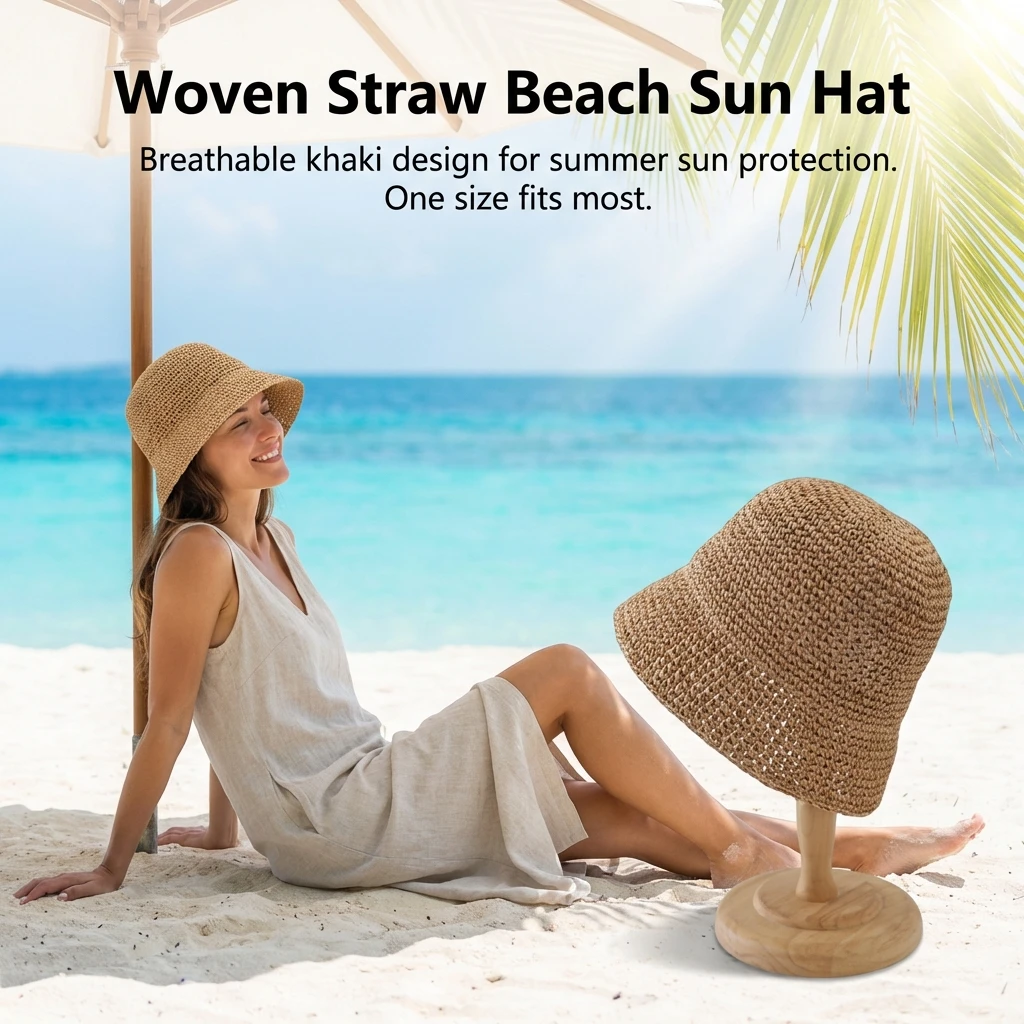 

Woven Straw Hat For Sun Protect Beach Use UPF50+ Lightweight And Foldable