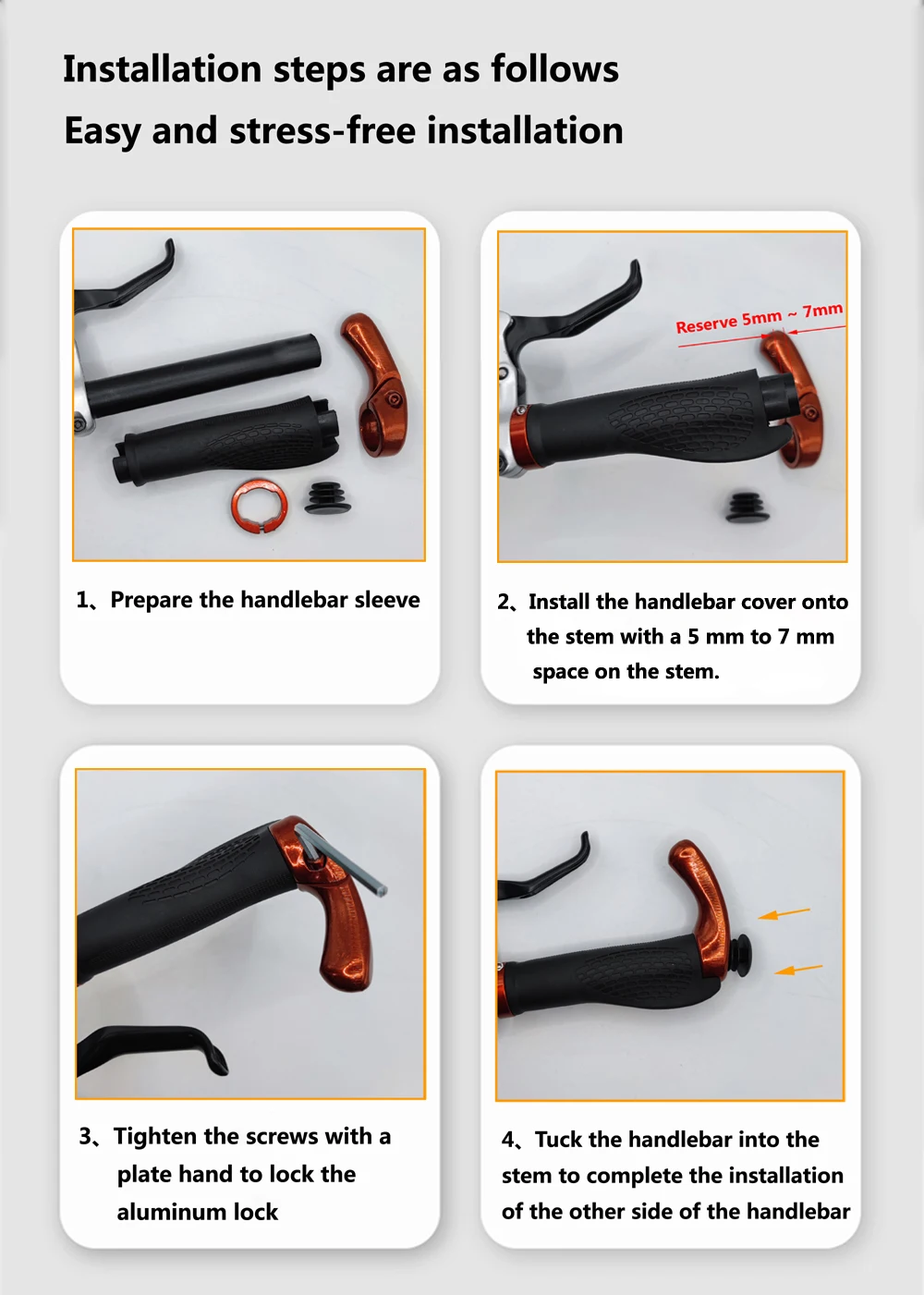1 Paar Fahrrad-Lenkergriffe, lang und kurz, ergonomisch, rutschfest, mit Griffabdeckung und Lenkerenden, Griffe, MTB-Fahrradzubehör – Detail 32
