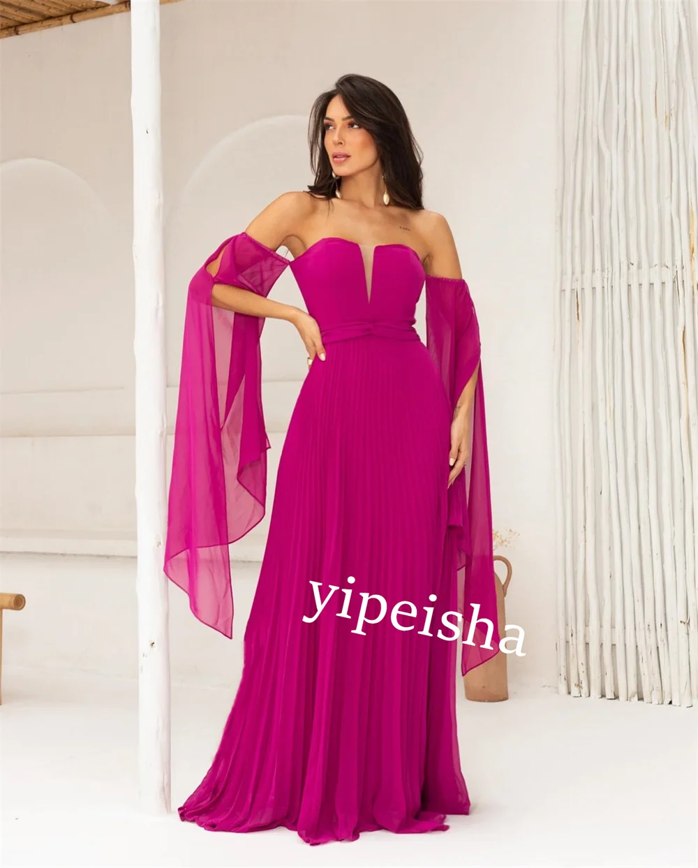 Customized Jersey Draped Birthday A-line Off-the-shoulder Bespoke Occasion Gown Long Dresses