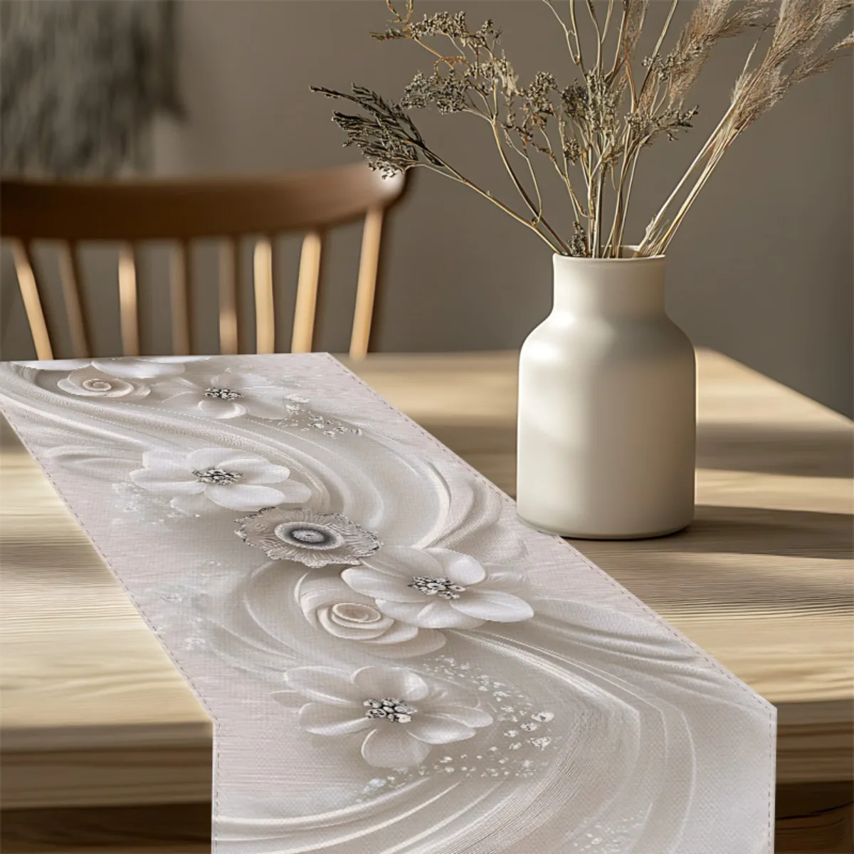White 3D Rhinestone Table Runner 5
