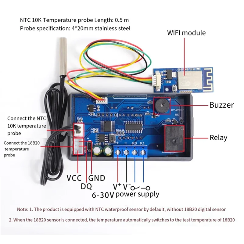A23F-XY-WT02 Remote WIFI Temperature Controller High Precision Temperature Module Cooling Heating APP Temperature Collector