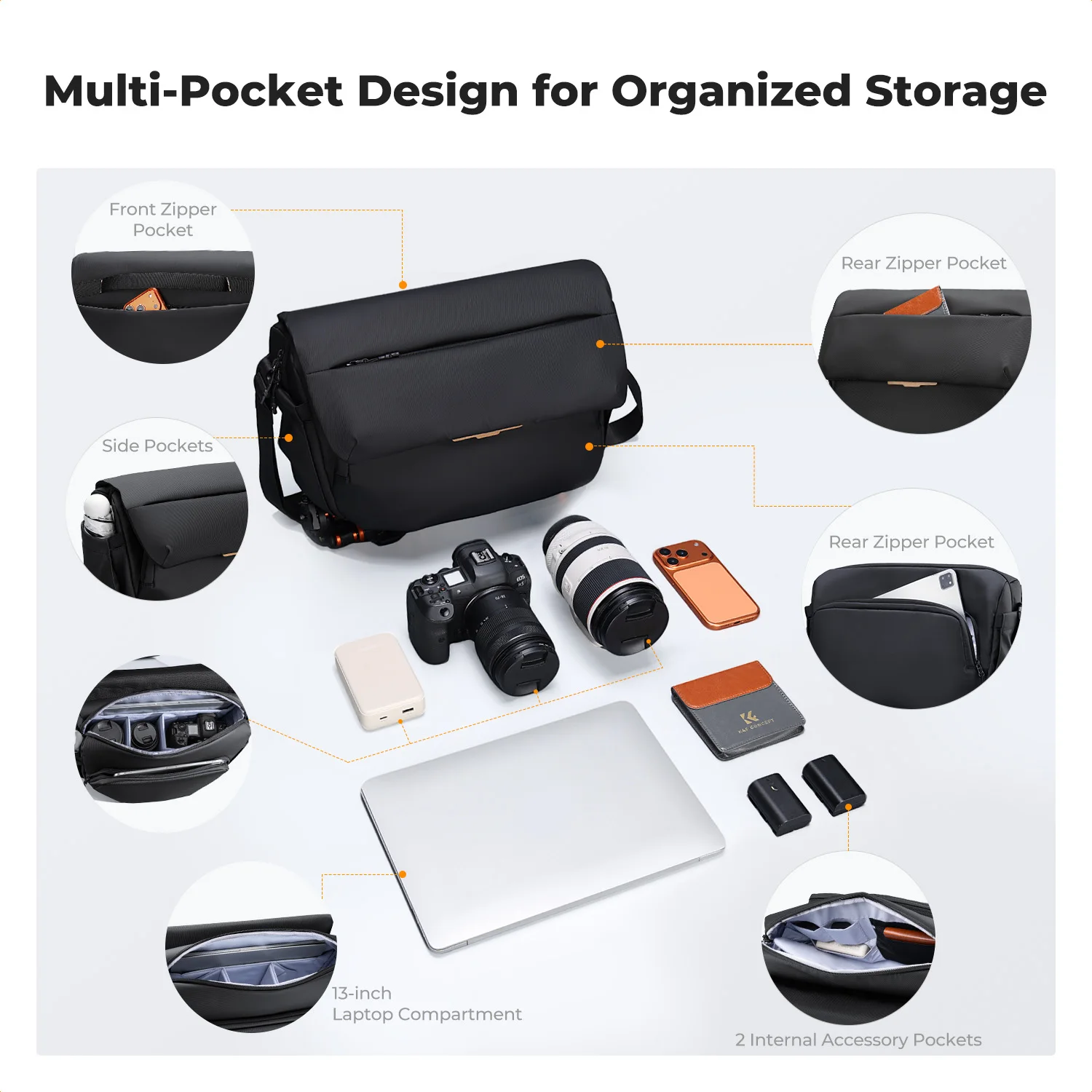 K&F CONCEPT 15L Large Camera Sling Bag Waterproof Travel Photography Shoulder Bag For Nikon Canon Sony Camera Case Tripod Holder image 6