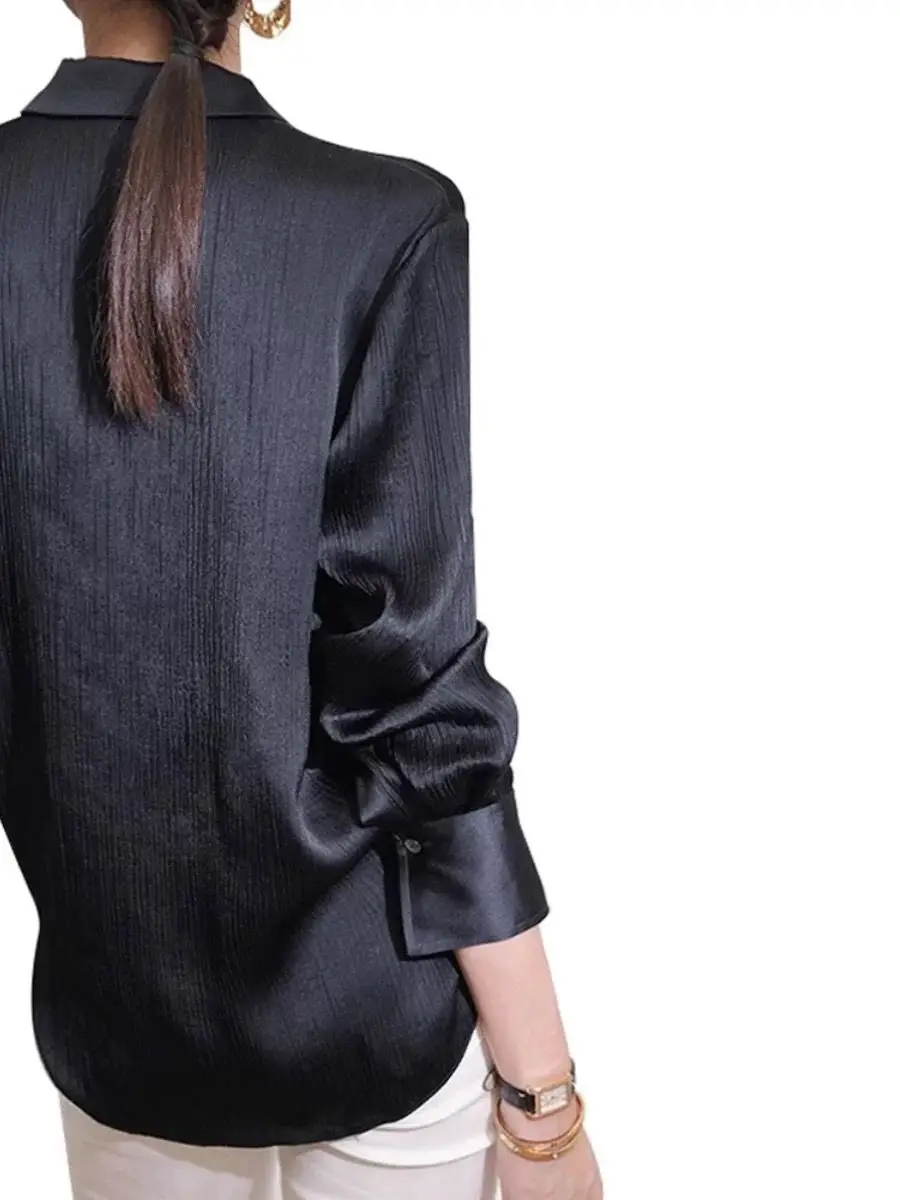 French 2024 Autumn New Style Temperament High-end Satin Texture Acetate High-end Loose Long Sleeved Shirt Top