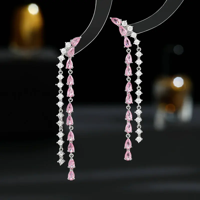 2023 New Long Style Tassel Earrings, European And American Fashion Zircon Silver Needle Earrings, High End Water Drop Geometry E