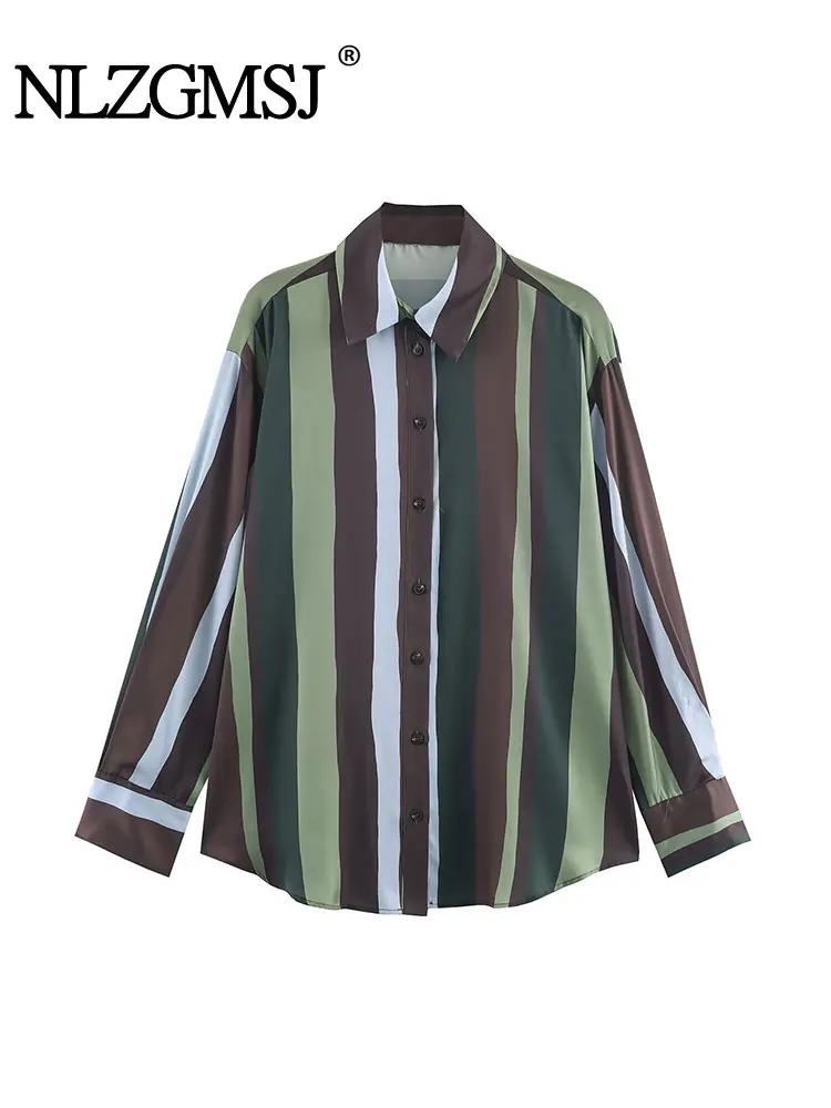 

NLZGMSJ Spring Autumn Chic Fashion Stripe Shirts for Women Long Sleeve Women's Streetwear Casual Shirt Top ﻿Y2K