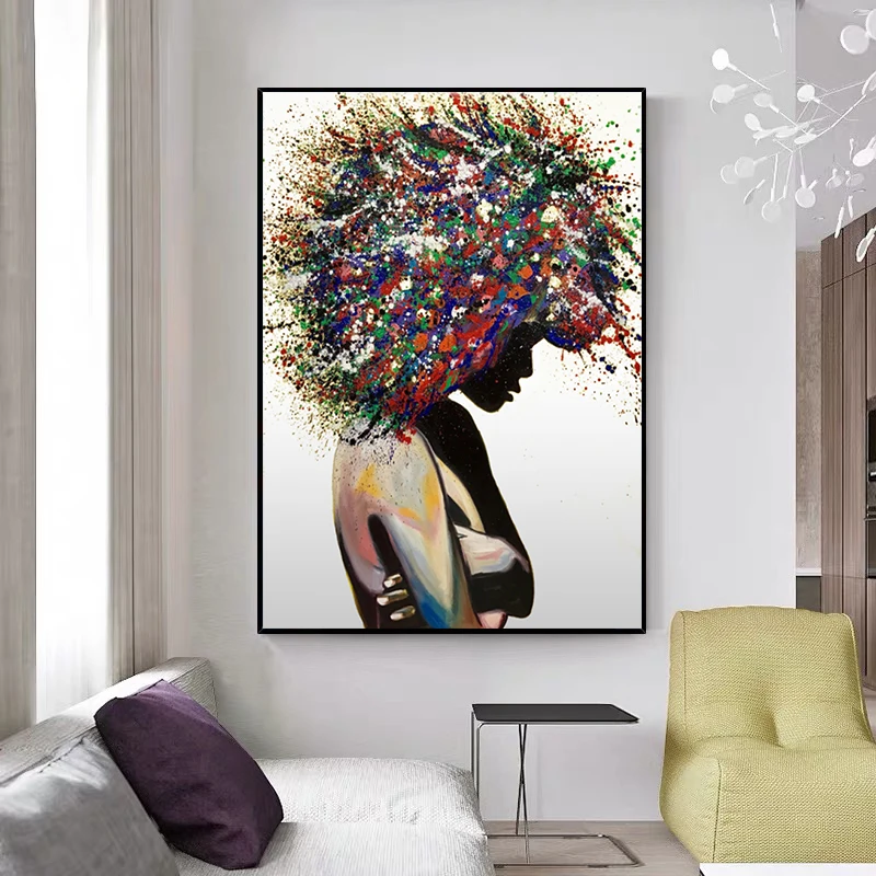 Sexy Woman with Graffiti Exploding Fluffy Hair Posters and Prints Canvas Paintings Wall Art Pictures for Living Room Decor