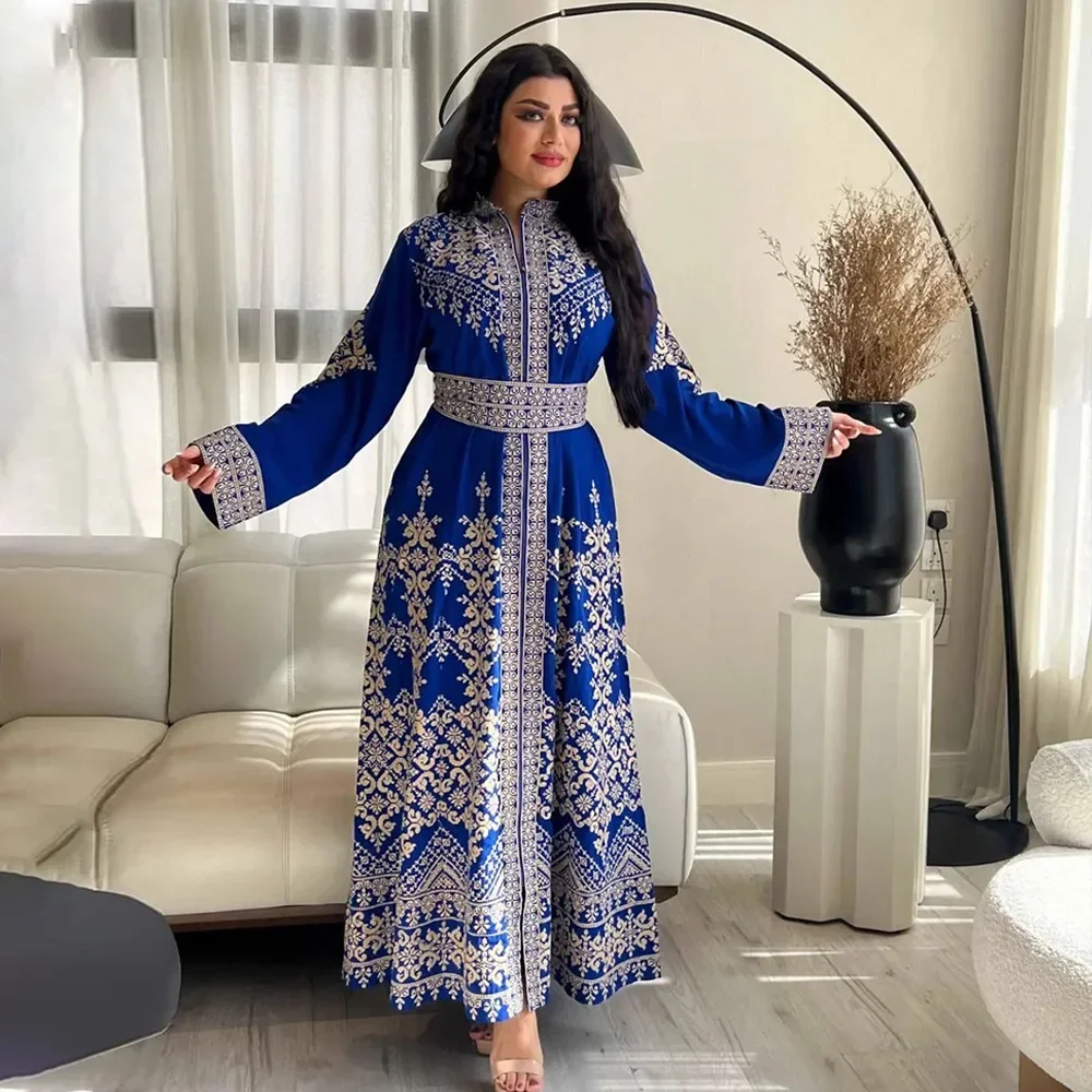 Ramadan Eid Print Jalabiya Muslim Women Zipper Long Dress Robe Dubai Abaya Turkey Kaftan Ethnic Islam Clothing Caftan Vestidos