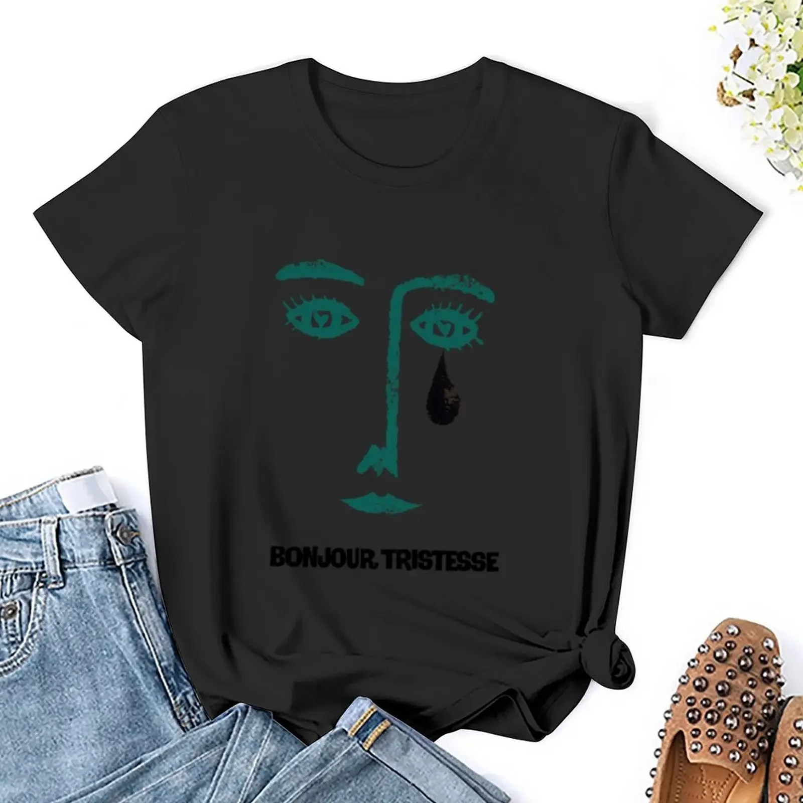 Face with a tear, Bounjour Tristesse poster, Hello Sadness 1954 by Otto Preminger T-shirt cute clothes funny Woman T-shirts