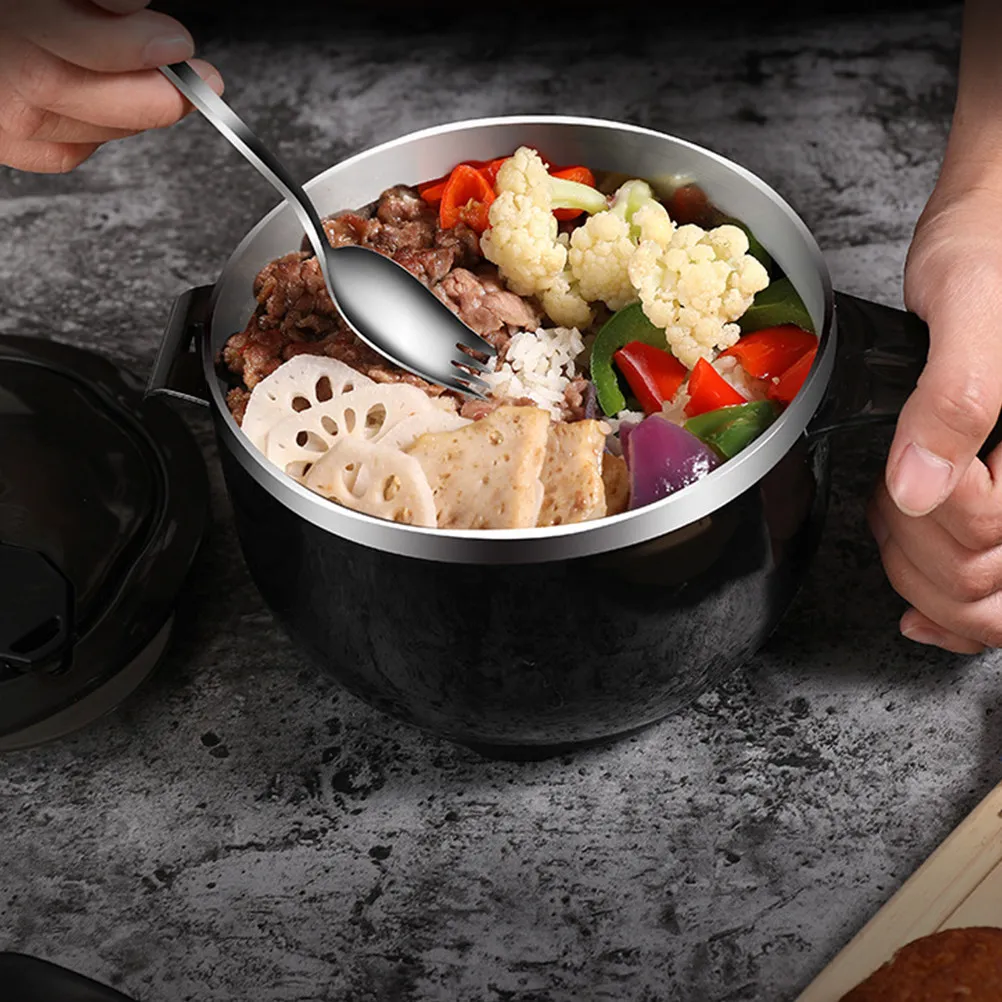 1Set Edelstahl Suppenschüssel 1200ml mit Deckel, Nudelschüssel mit Verbrühschutzgriff, Lebensmittelbehälter für Reis, Pasta, Salat, Mittagessen, Abendessen, Reisen