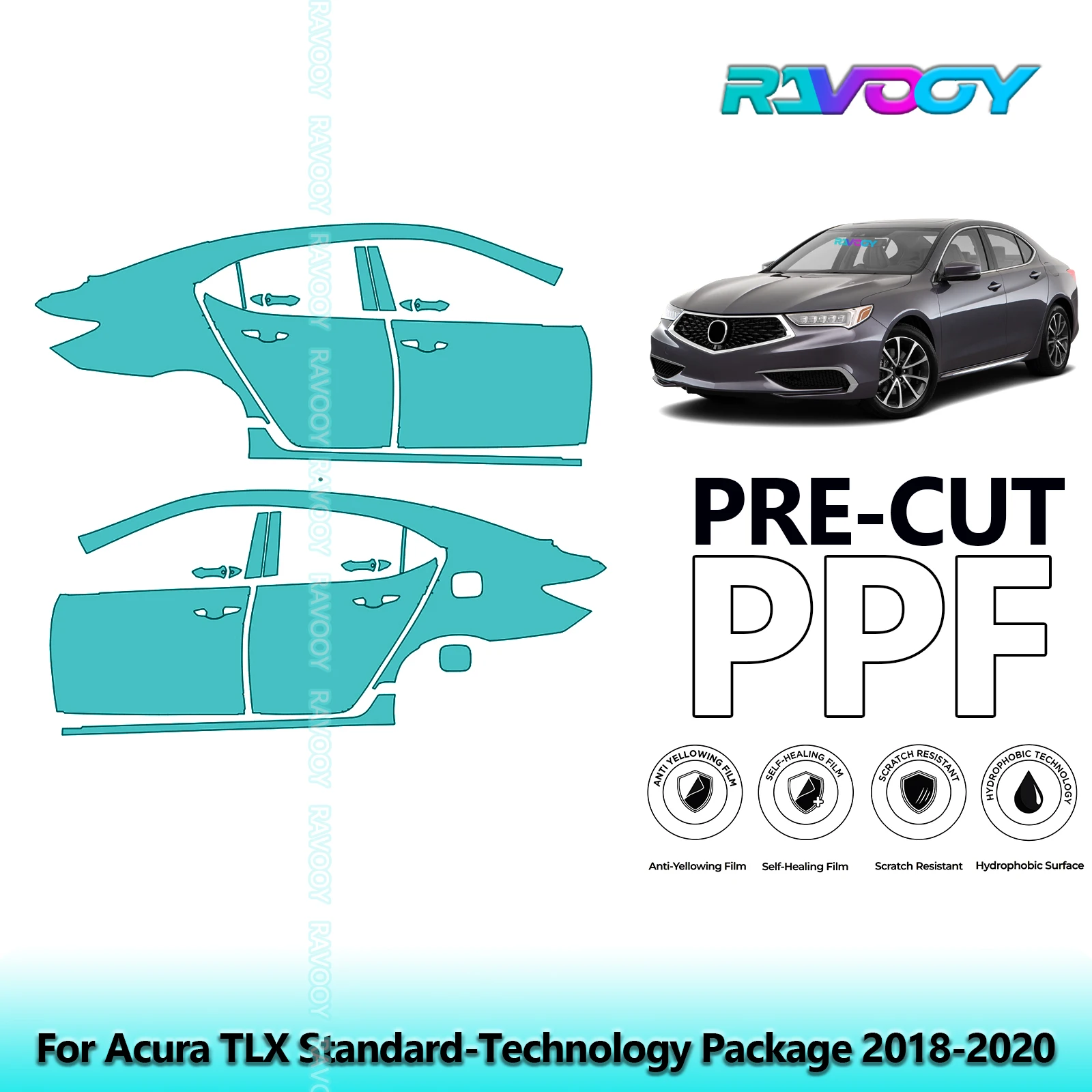 

For Acura TLX Standard-Technology Package 2018-2020 8.5mil Pre-Cut PPF Door & A/B Pillar Kit TPU Paint Protection Film Set