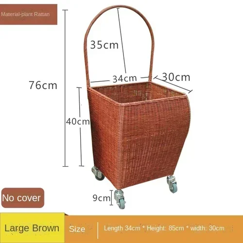 Rattan Real Rattan Portable Shopping Grocery Shopping Cart Large Capacity Luggage Trolley Hand Buggy