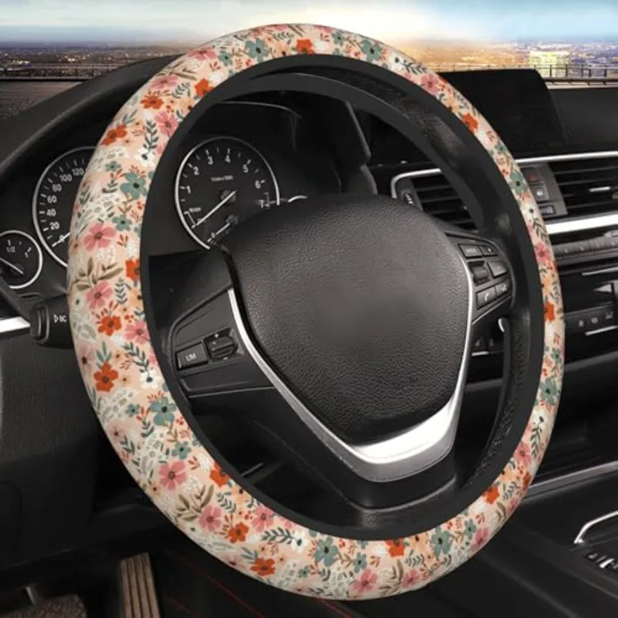 

Retro Pigeon Flower Floral Steering Wheel Cover Universal Car Interior Accessories for Women Men 15 Inch Anti Slip Breathable O