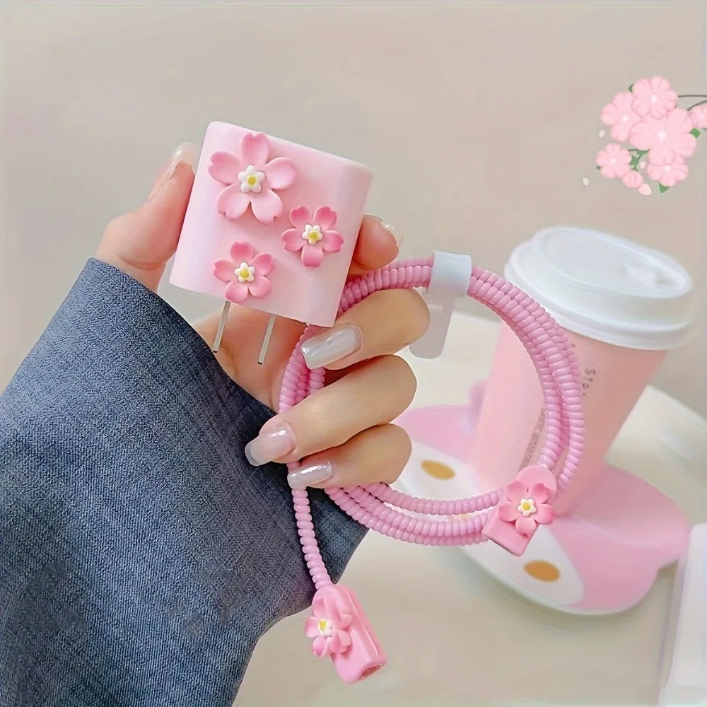 Osłona kabla ładowarki 3D Love Design do iPhone'a 16 15 14 13 12 11 18W 20W Ładowarka Kabel do transmisji danych Linia spiralna Nawijarka Protect