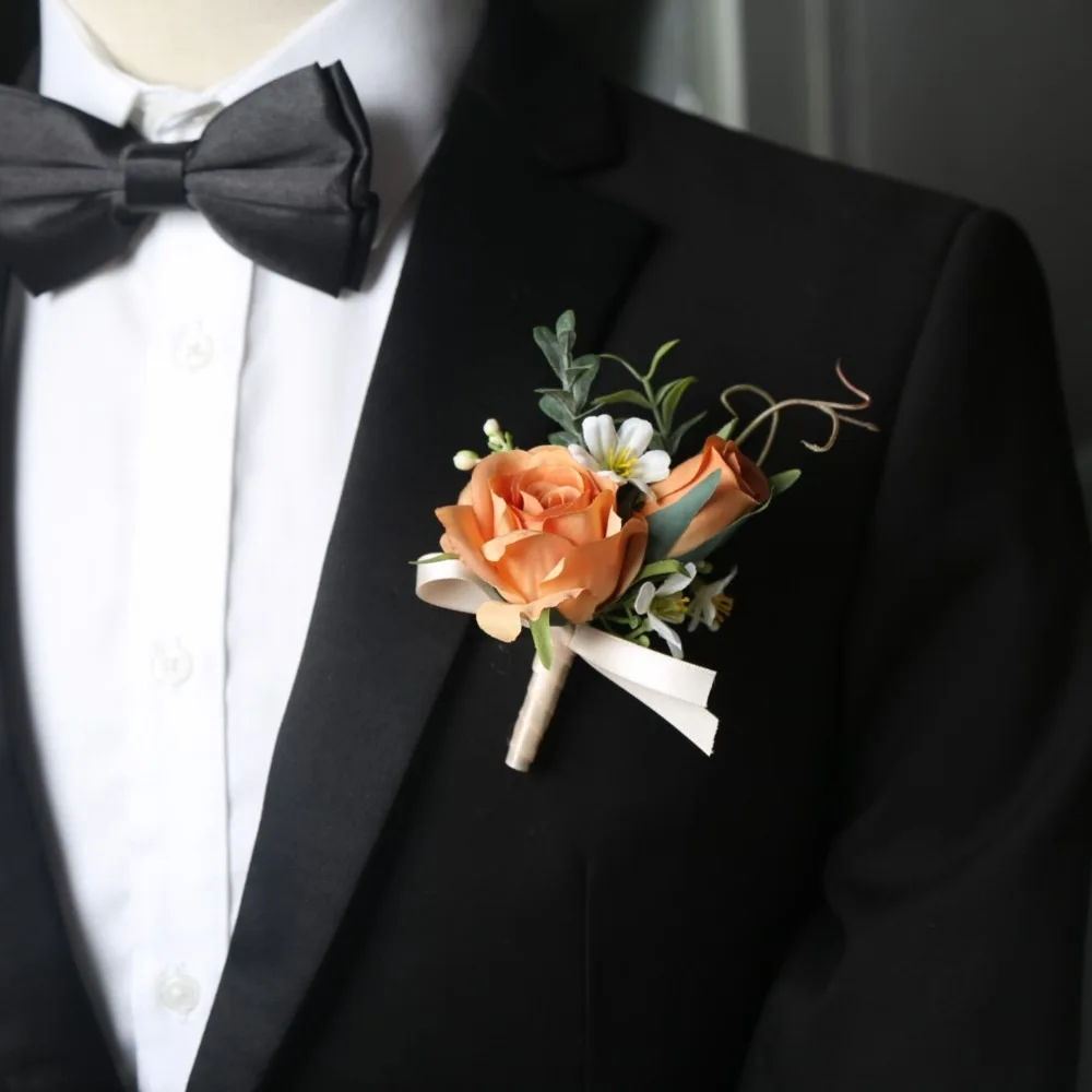 Kunstmatige Boutonnières Bloemen Roos Handgemaakte Pols Corsage Bruid Bruidsmeisje Zijde Bruidegom Borstbloem Bruiloft Accessoires