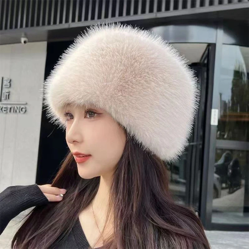 

Women Warm Snow Ski Cap Fur Bucket Hat Mongolian Hat Ear Protection Winter Hats Thick Windproof Dome Luxury Plush Fisherman Hat