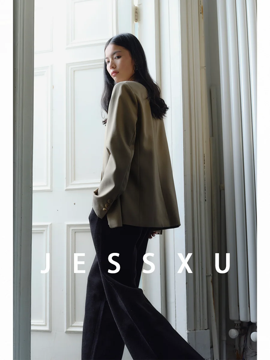 

High-Quali Wool Tee-acetate Sea Pine een Jaet And Skirt Set Simple Nel Micro-flared Suit Ensemble for Women