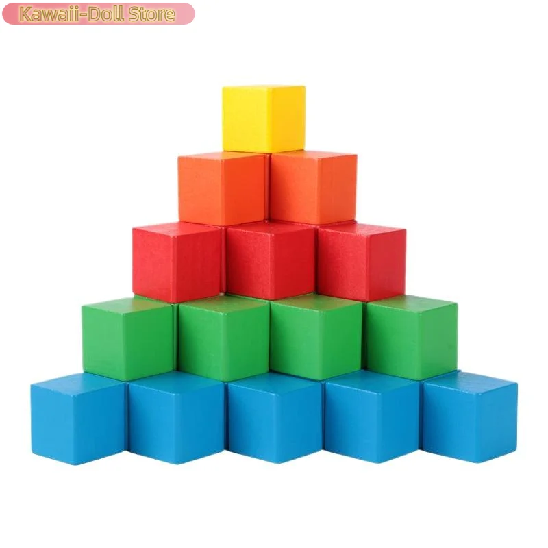 30/50/100 pçs forma do bebê cor aprendizagem brinquedos cubos coloridos blocos de construção de madeira empilhando brinquedo de madeira quadrado para crianças
