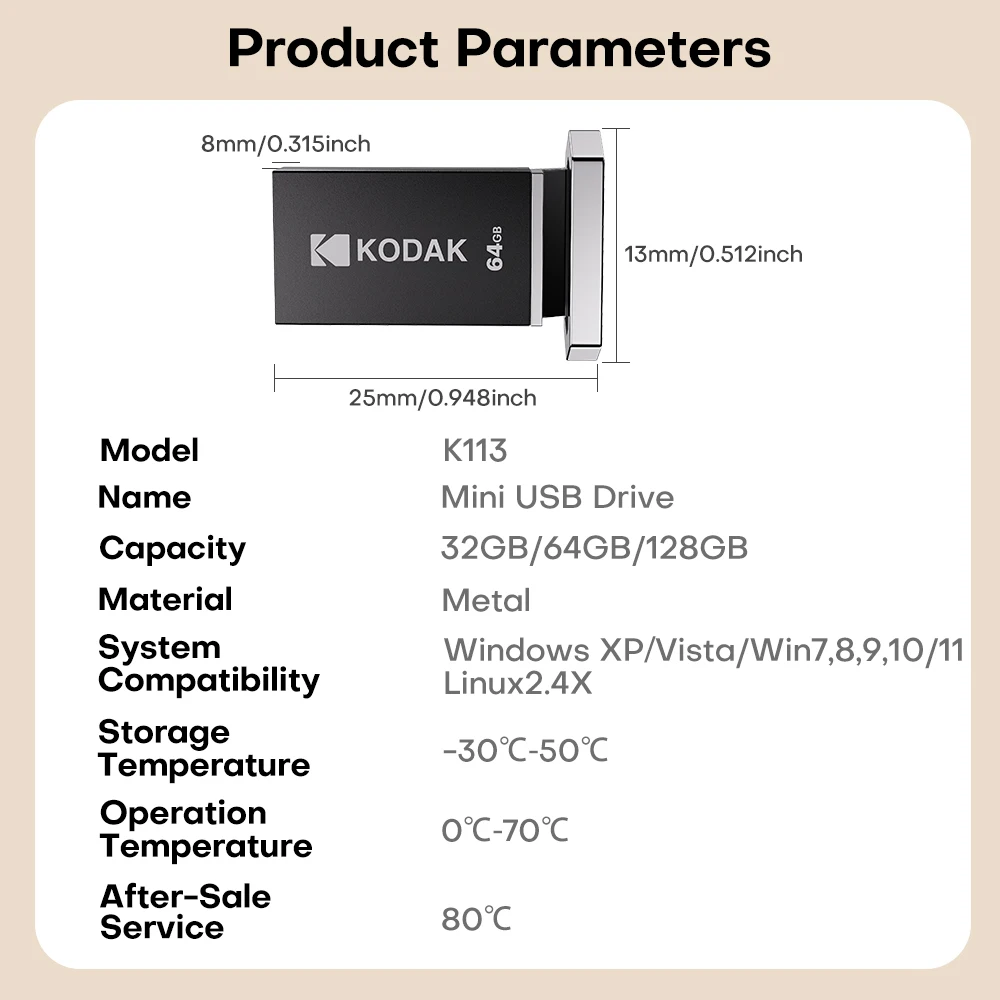KODAK Flash Drive Mini USB 3.2 Asli Pendrive 140M/s K113 Memory Stick USB Perangkat USB Kecepatan Tinggi 32G 64G 128G untuk Mobil PC