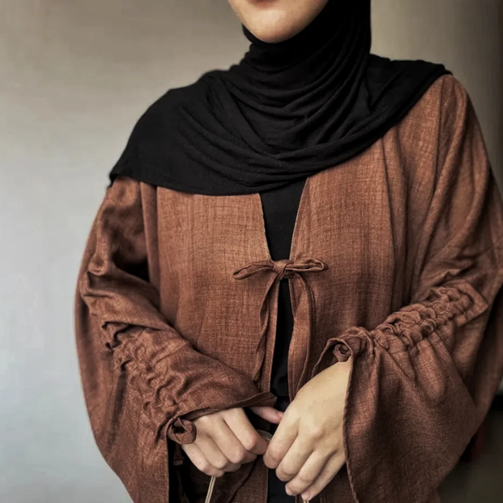 Abaya Kimono lengan panjang Ramadan gaun panjang Maxi, pakaian wanita, kardigan Muslim Abaya Kaftan jilbab terbuka