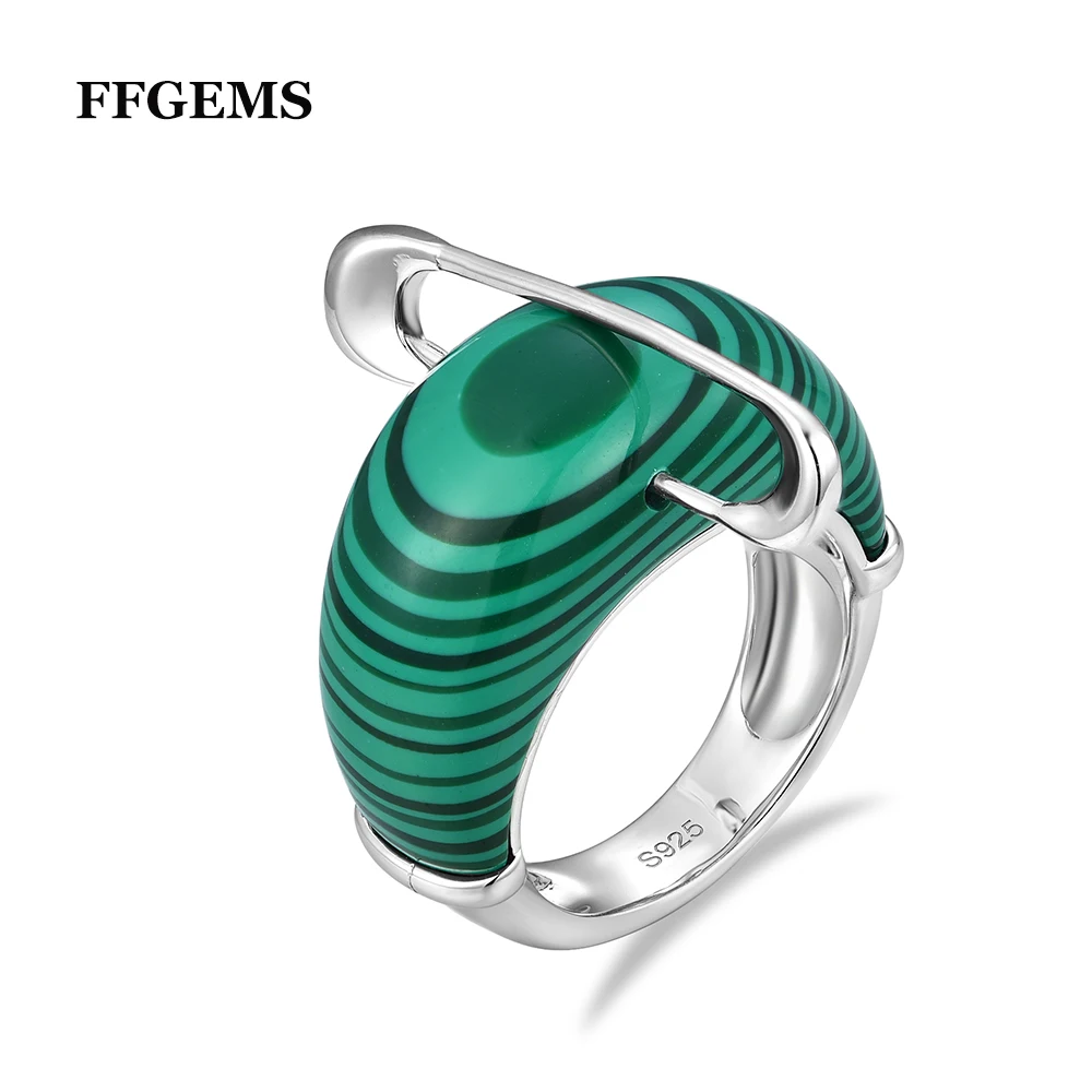 

FFGems New Design 925 Silver Ring Special Green Stone Created Malachite Trend Fine Jewelry Women Wedding Party Gift with Box