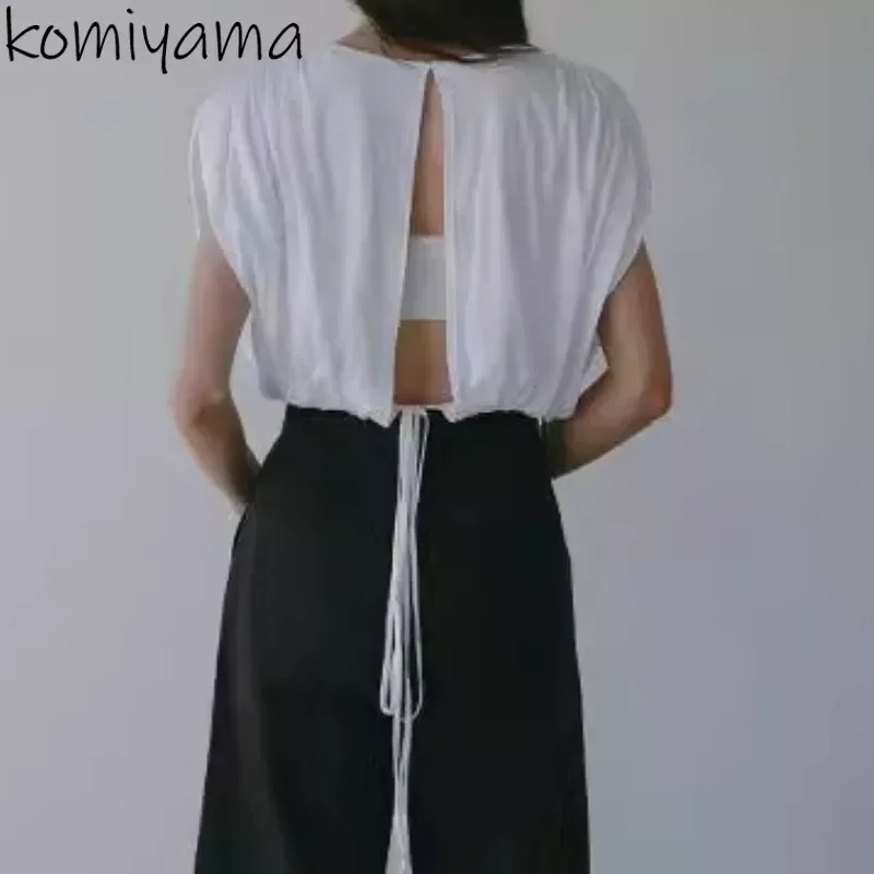 Bandage Camisetas Feminino Backless Ropa Mujer Japan Lazy Style Roupas Summer New Loose Tops Women 2025 Comfortable T Shirt