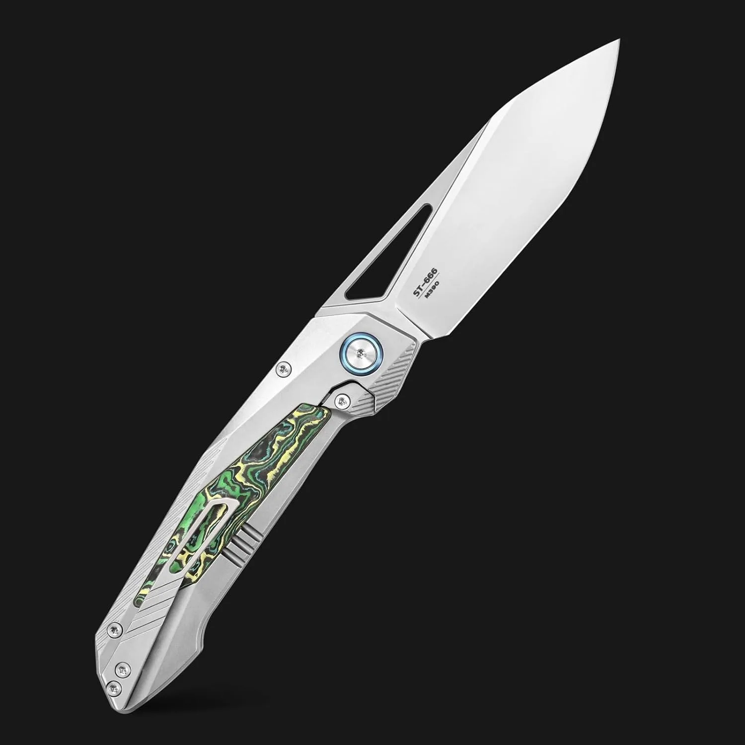 Sitivien ST666 Folding Knife Handmade M390 Pearlescent Polishing Blade Titanium & Colorful Carbon Fiber Handle EDC Pocket Knife