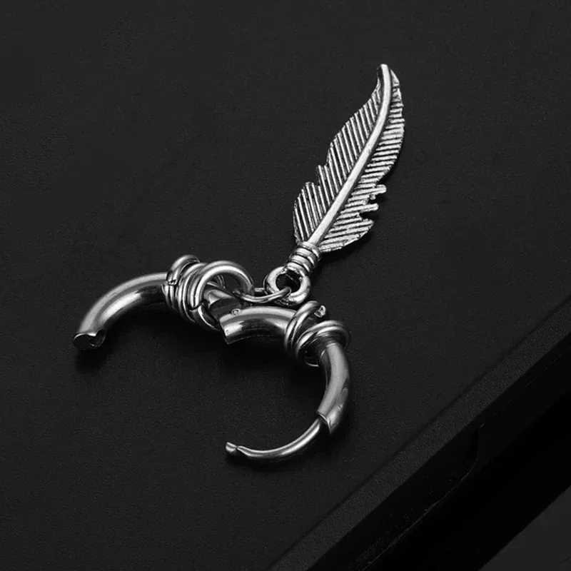 2pcs Fashion Cross Feather Stud Earrings, Punk Rock Style For Women Men High Quality Stainless Steel Hiphop Ear Jewelry