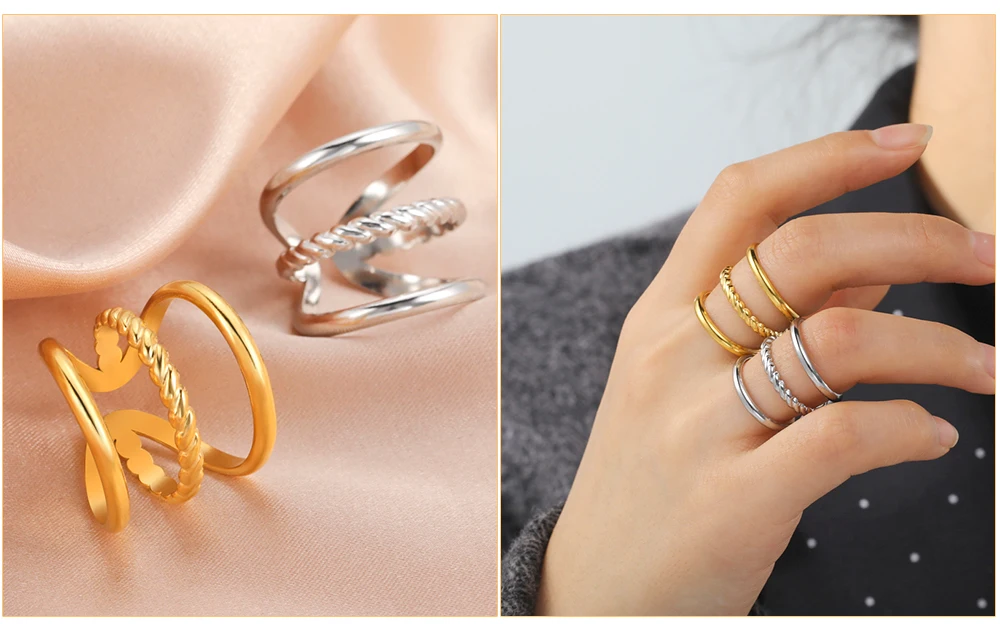 Edelstahl Offene Ringe für Frauen Geometrisches Herz Weizenähren Verstellbarer Fingerring Modeschmuck Geburtstagsgeschenk Großhandel – Detail 4