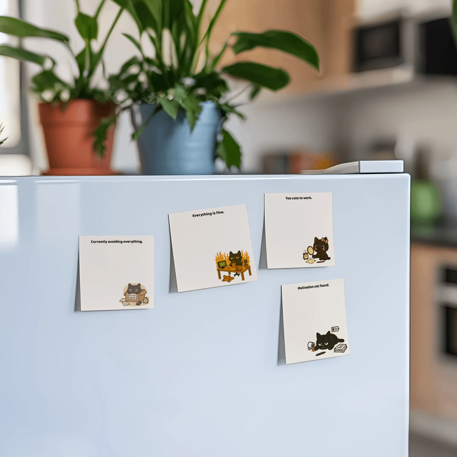 4pcs Funny And Cute Black Cat Sticky Notes Office Note Pads Adhesive Funny Sticky Notes for School Office Students Teachers Gift
