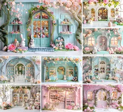 Mehofond Photography Background Spring Easter Egg Shop Floral Rabbit Kids Birthday Party Portrait Decor Backdrop Photo Studio