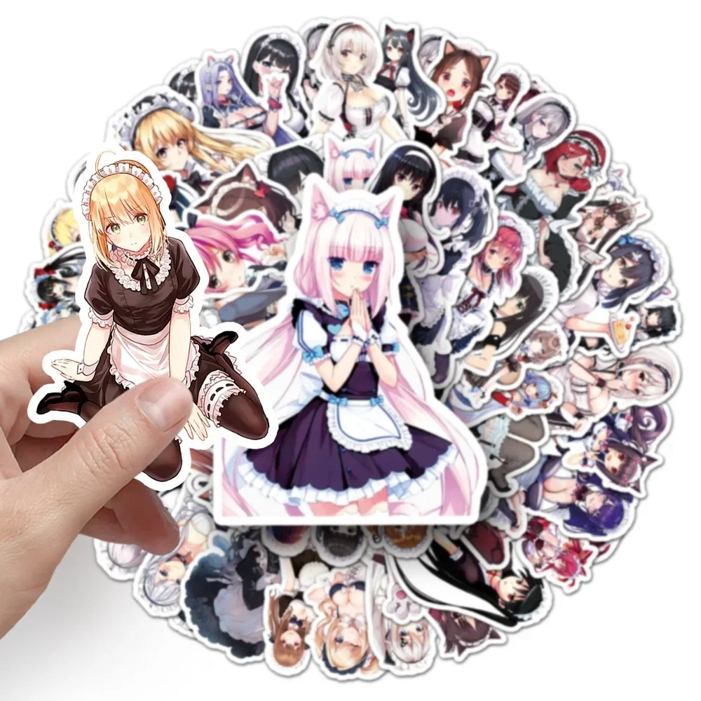 50pcs Anime Maid Dressing Girl Stickers DIY Refrigerator Suitcase Skateboard Mobile Phone Hand Account Sticker Decal Kids Toy