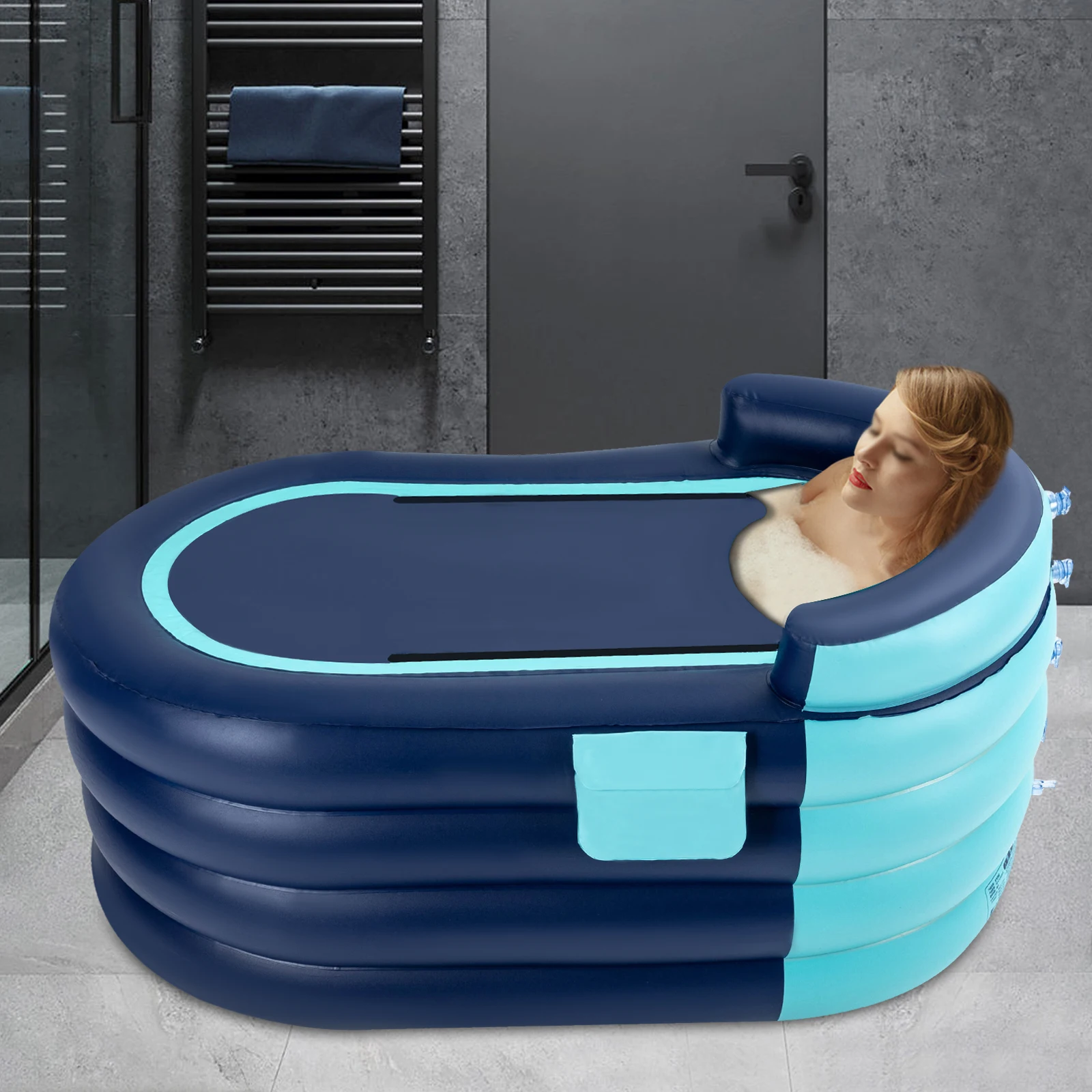 อ่างอาบน้ำเป่าลมสำหรับผู้ใหญ่ 100 กก./220 ปอนด์ พร้อมปั๊มลมไฟฟ้าไร้สาย เหมาะสำหรับสระว่ายน้ำและห้องน้ำในบ้าน