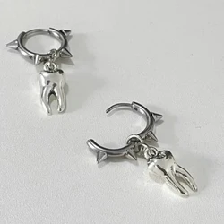 Retro Style Y2K Rivet Hoop Huggies Gothic Tooth Dangle Earrings for Women Club Party Jewelry