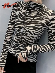 MadBlack dolcevita t-shirt Chic Sexy Zebra Jacquard donna Slim Basic top magliette a maniche lunghe con collana per la primavera Au T22016X