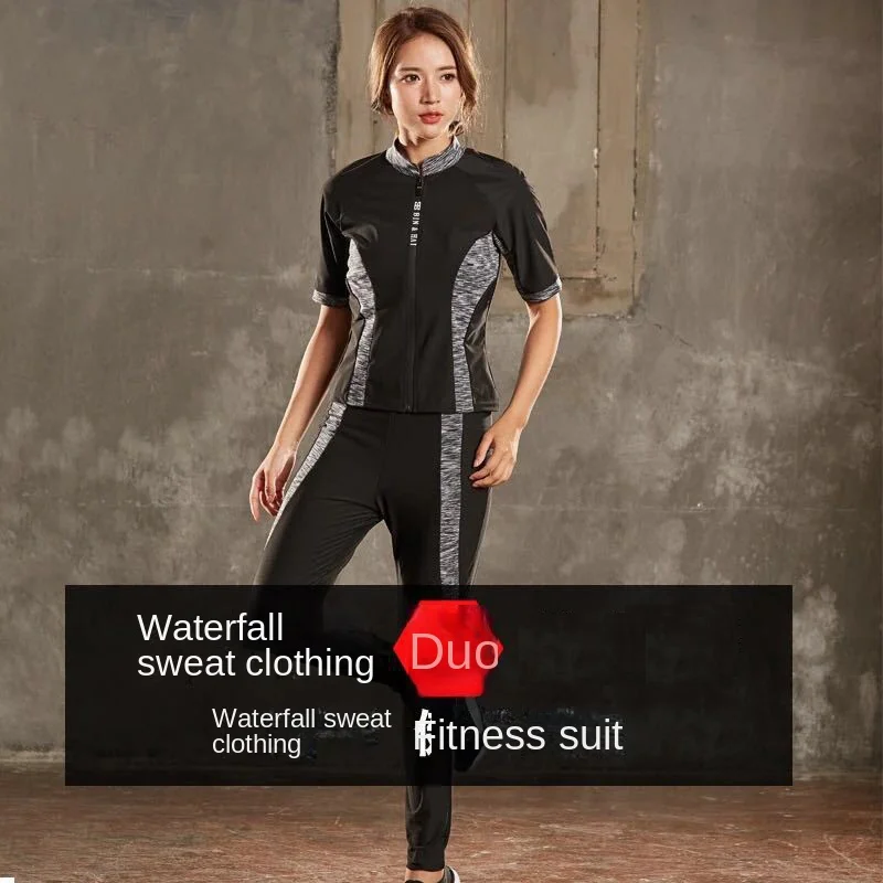 Women's sweat suit running sports large size gym weight loss wear heat sweating abdominal sweat wholesale