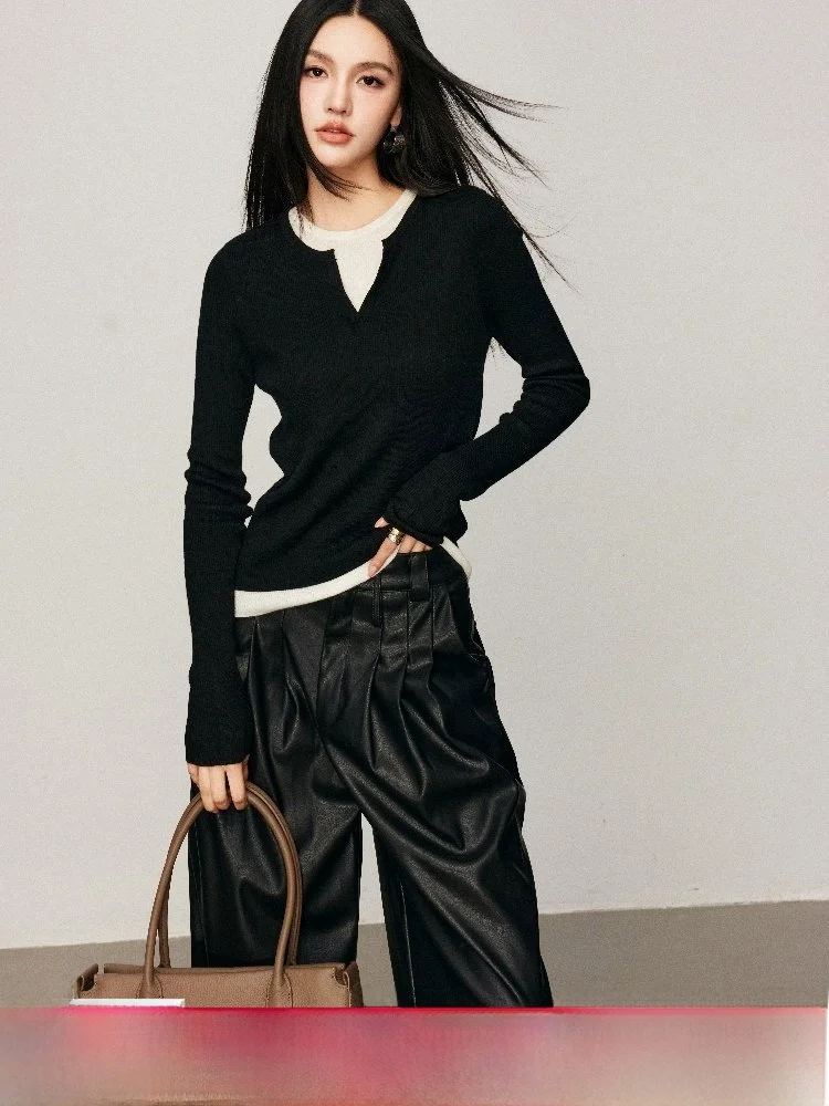 

Faionable Color Blo Knitwear S Sli Versatile Long Sve round Ne Regular Fit Spring Commute Sle Pure Color