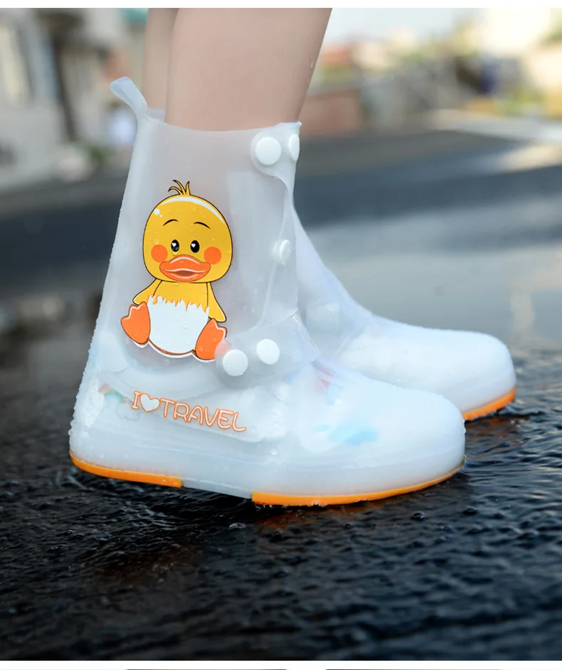 Rain Shoes Waterproof Children Shoes Animal Pattern Mid-calf Buckle Soft Bottom Waterproof Rubber Boots Kids Students Rain Shoes